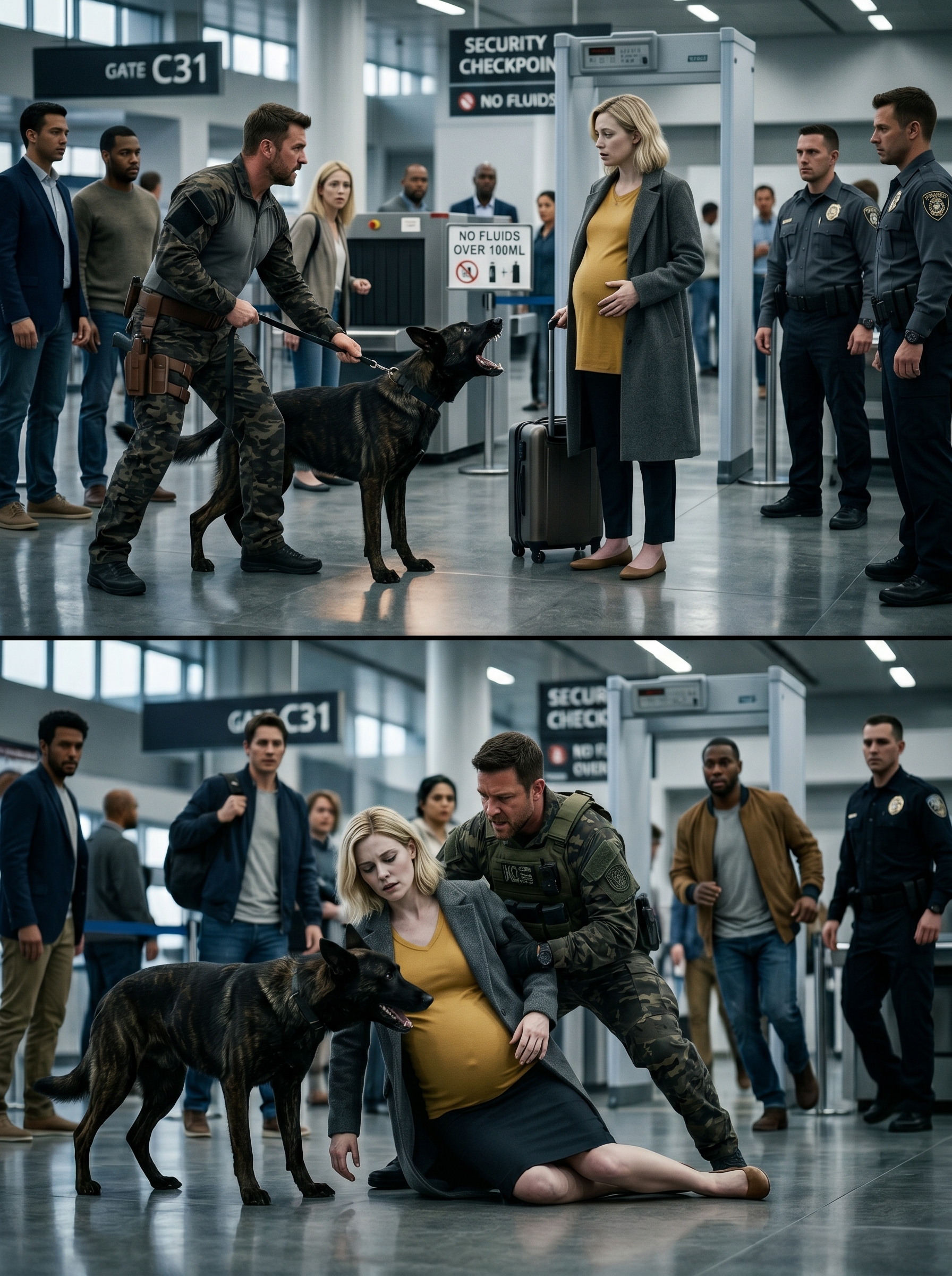 A Pregnant Traveler’s Knees Buckled After a Police Dog Refused to Stop Barking Directly at Her Belly in a Crowded Airport—What the Officers Discovered Next Was Far More Disturbing Than Any Bomb or Drugs